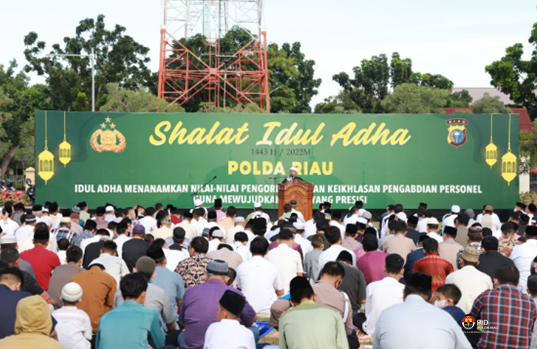 Gandeng PHBI, Polda Riau Gelar Sholat Idul Adha 1443 Hijriah Bersama Masyarakat, 207 Hewan Qurban Didistribusikan